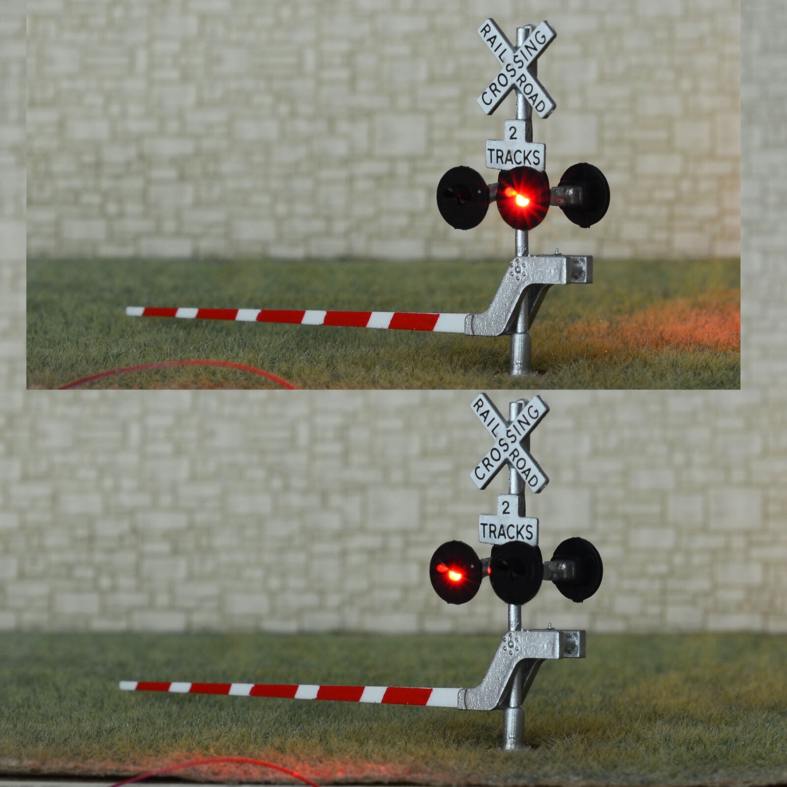2 x HO scale model railroad crossing signal with stop lever flasher 2 track #S4G