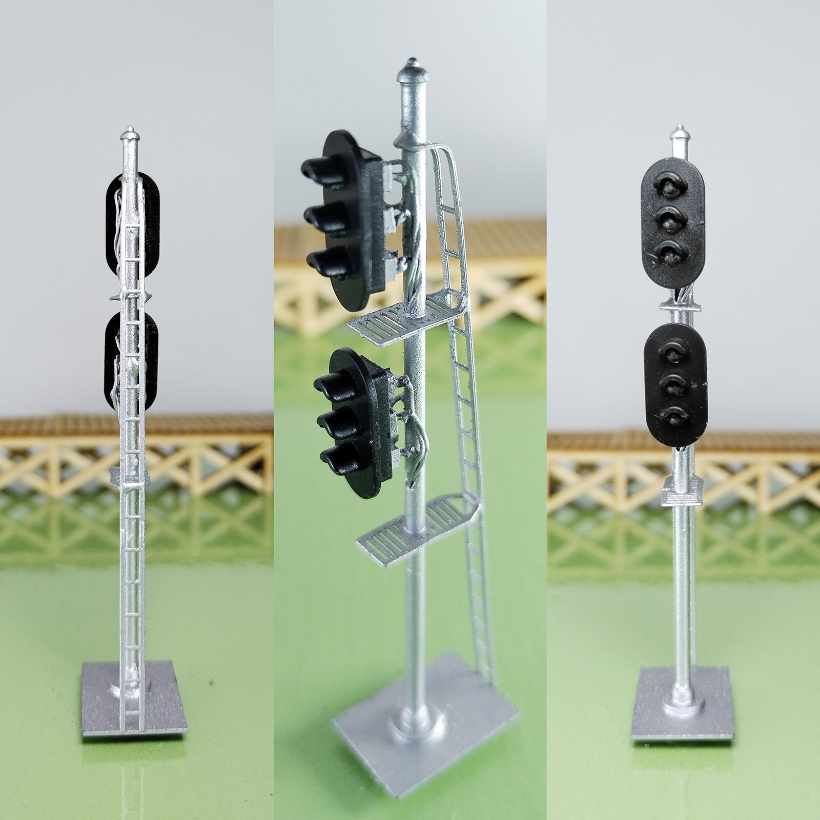 1 x HO scale model railroad 2 heads 3 + 3 aspects block signal LED made #K33Sr