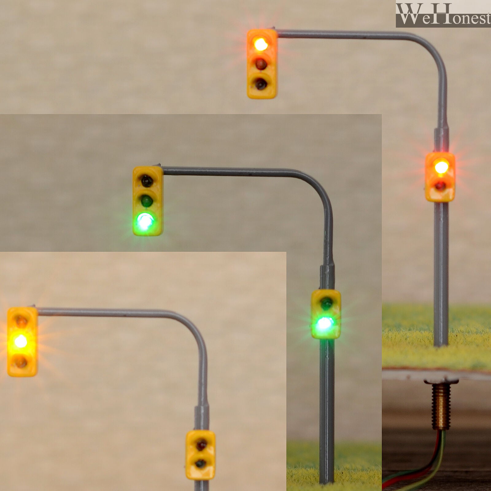 2 x traffic lights HO OO crossing walk model train led street signals #B3C2RHOR