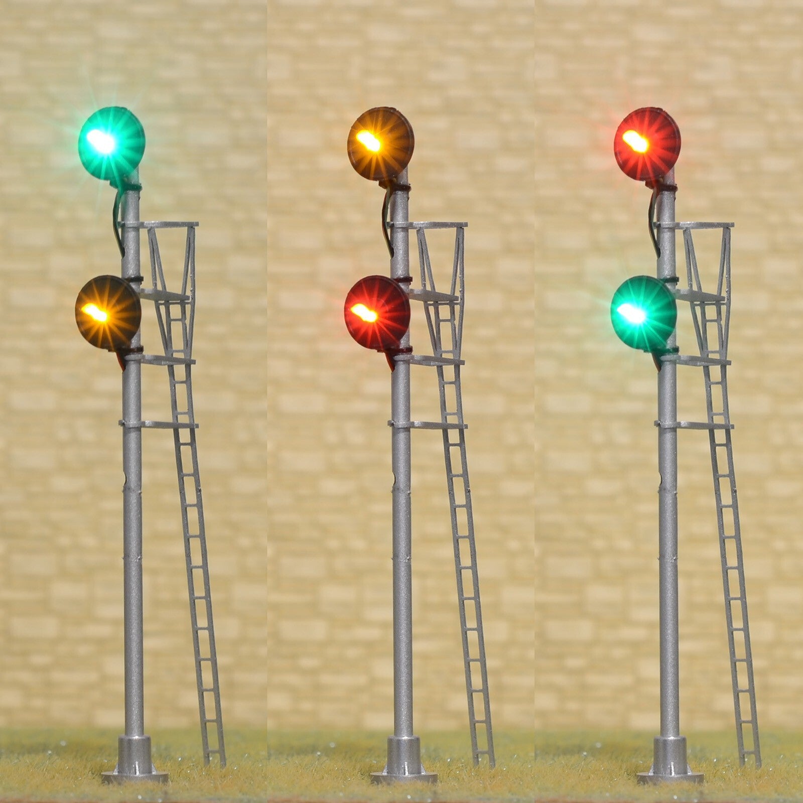 1 x HO scale model railroad LED searchlight signal 3-colors 2 heads metal #MM2