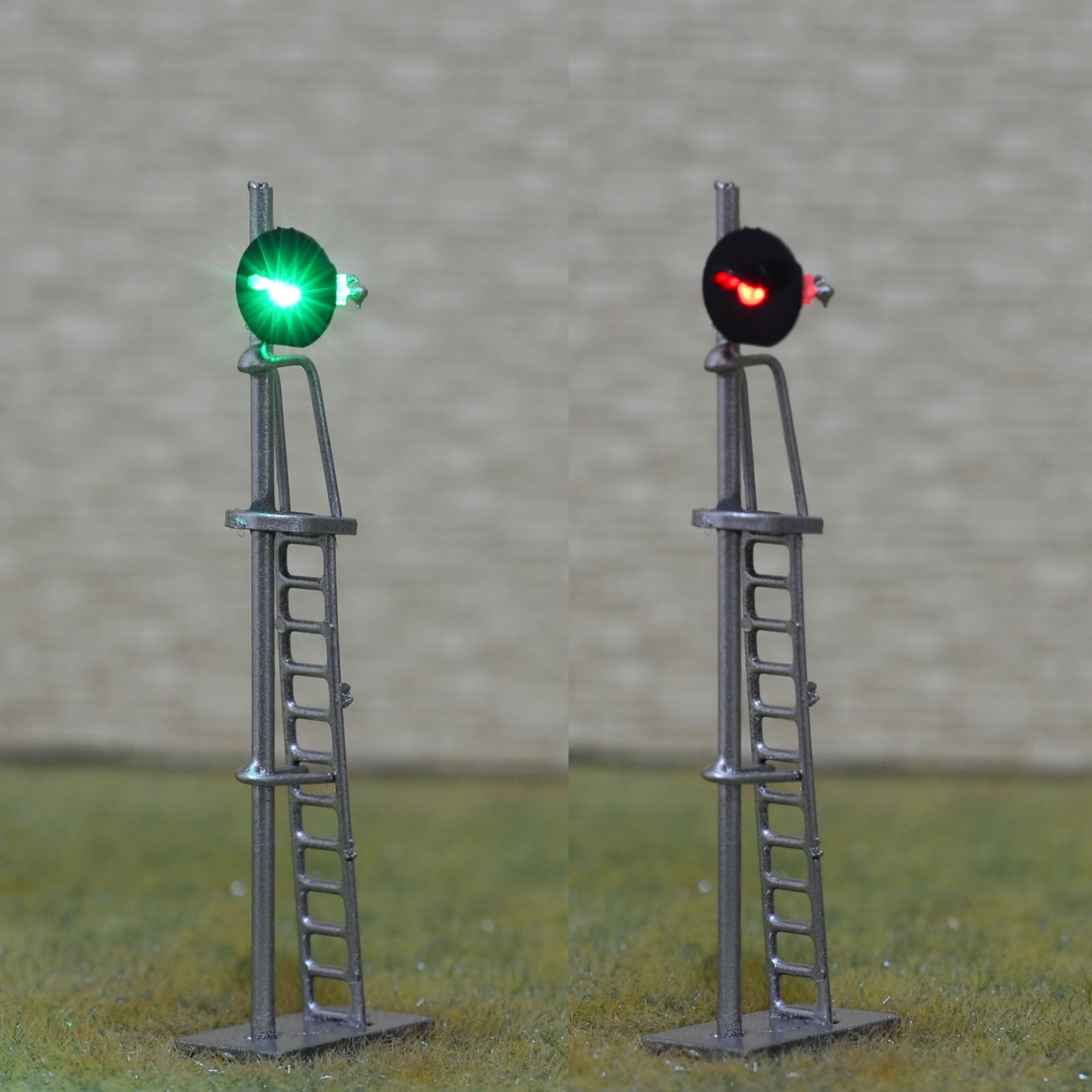 1 x HO scale searchlight interlocking signal block LED bi-colors 1 heads silver