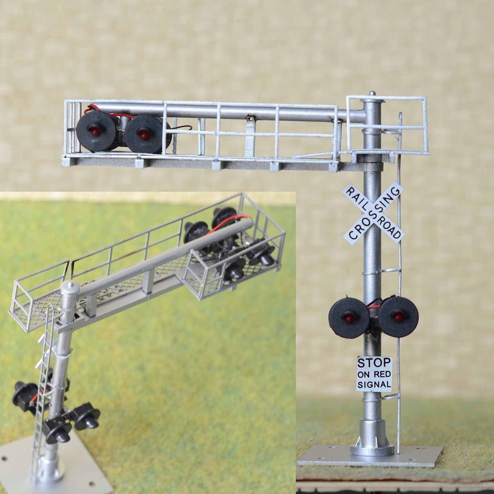 1 x HO scale model railroad cantilever grade crossing signal no track sign #C08