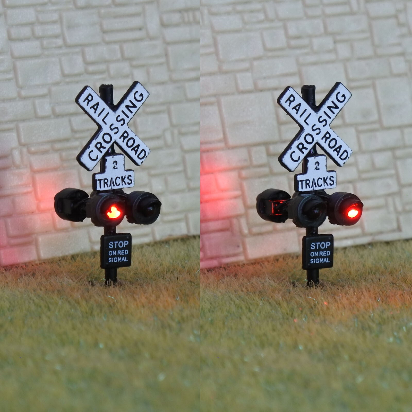 2 x N scale model grade crossing signal light LED made + 1 flasher board #csnBL4