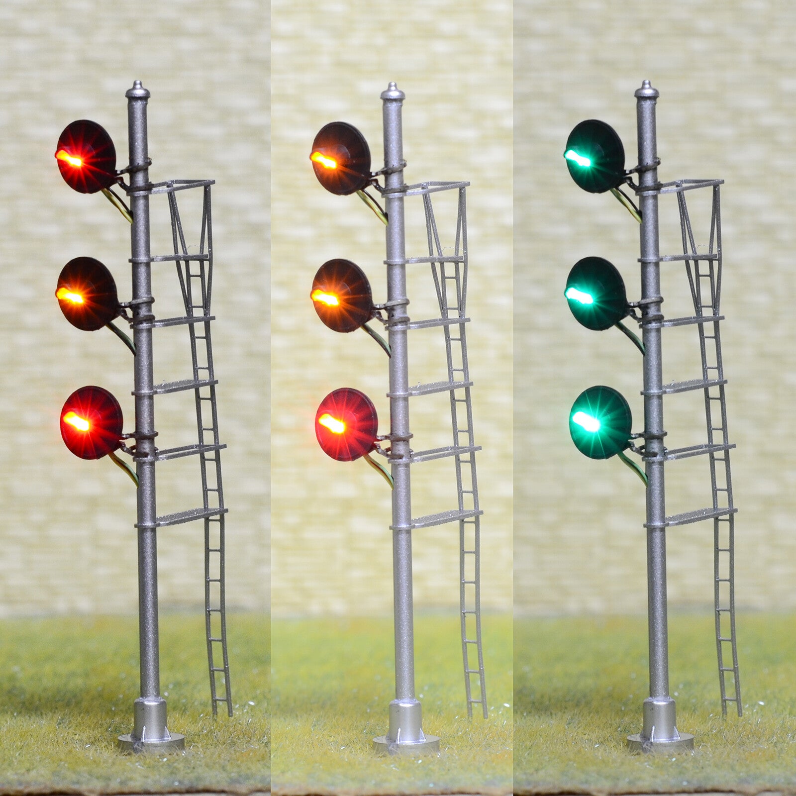 1 x HO scale model railroad 3-colors searchlight signal metal block 3 heads #N13