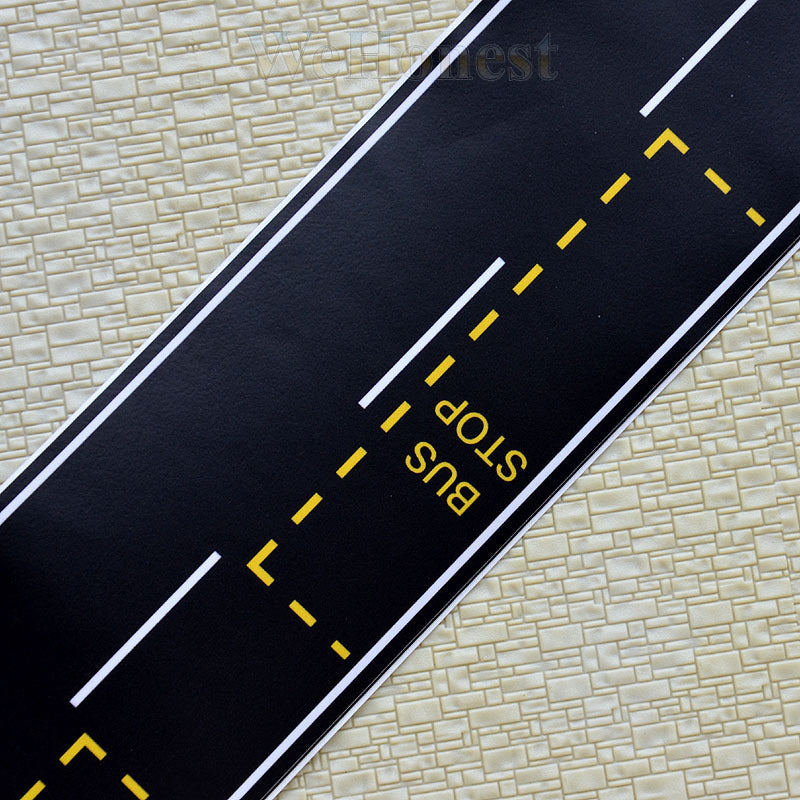 3 pcs HO or OO scale self stick BLACK TAR MACK ROAD STRIPs with Bus Stop etc...