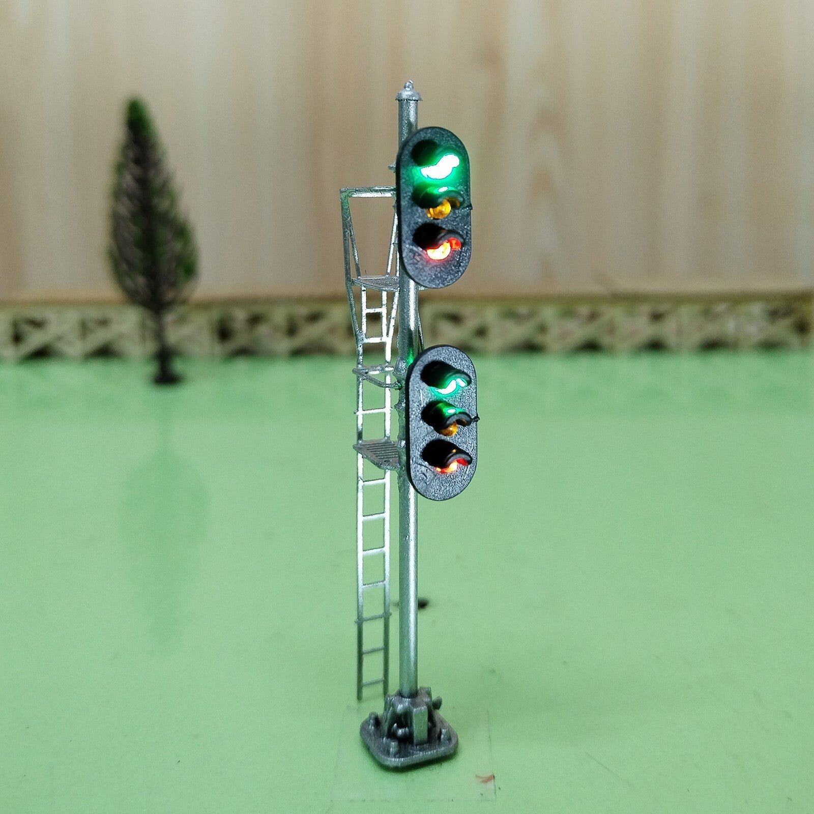 1 x HO scale model railroad 2 heads block signal LED GreenYellowRed light #K33Ky