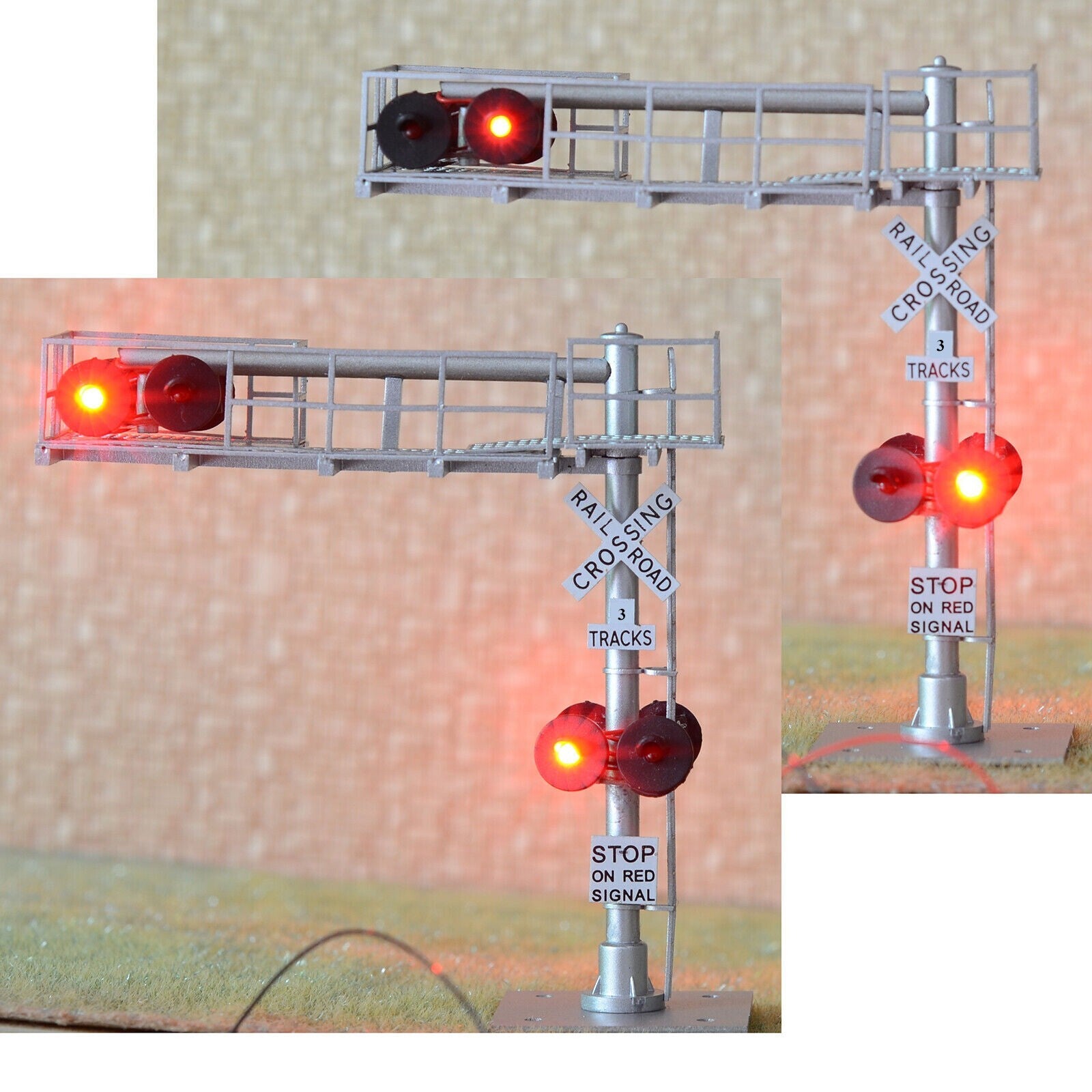 1 x HO scale model railroad cantilever grade crossing signal 3 tracks #C38