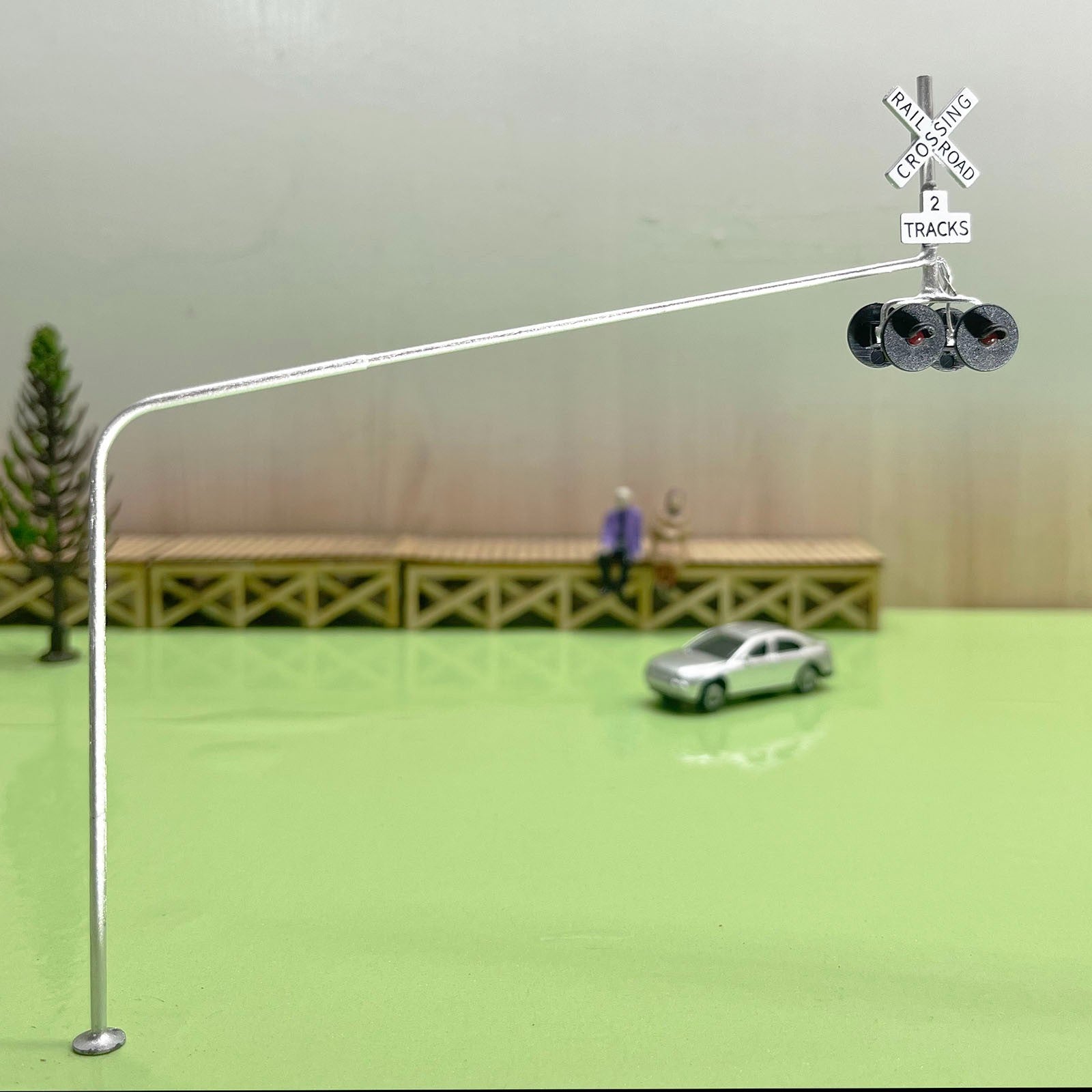 2 x HO scale model railroad handing overhead grade crossing signals #OHC4