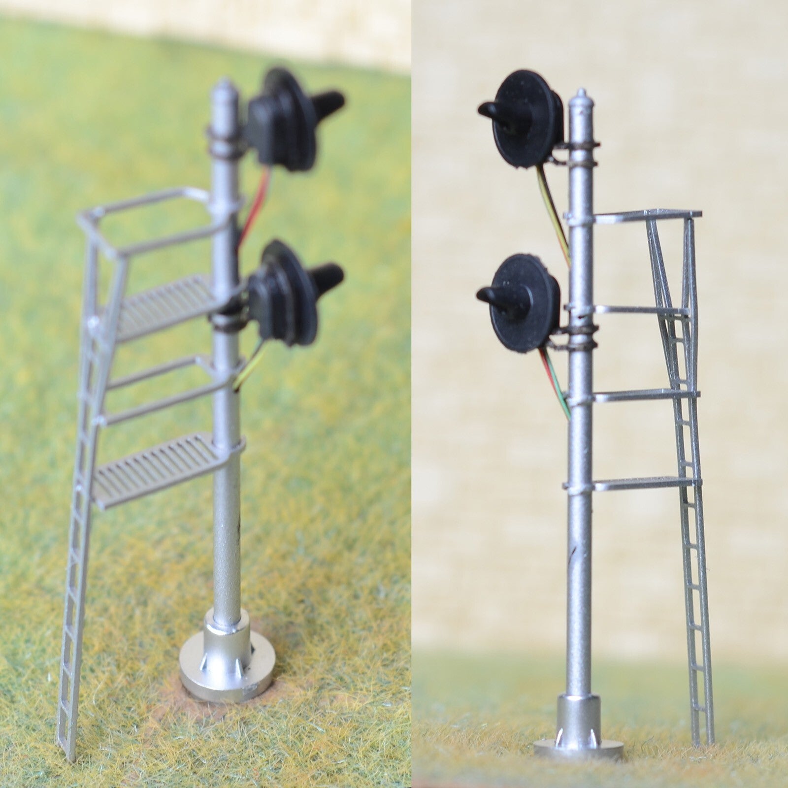 1 x HO scale model railroad LED searchlight signal 3-colors 2 heads metal #M12