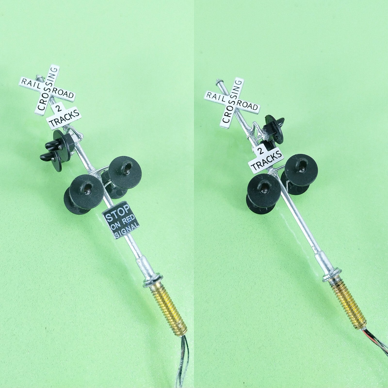 2 x HO scale railroad grade crossing signal with side assistant signal #CWS