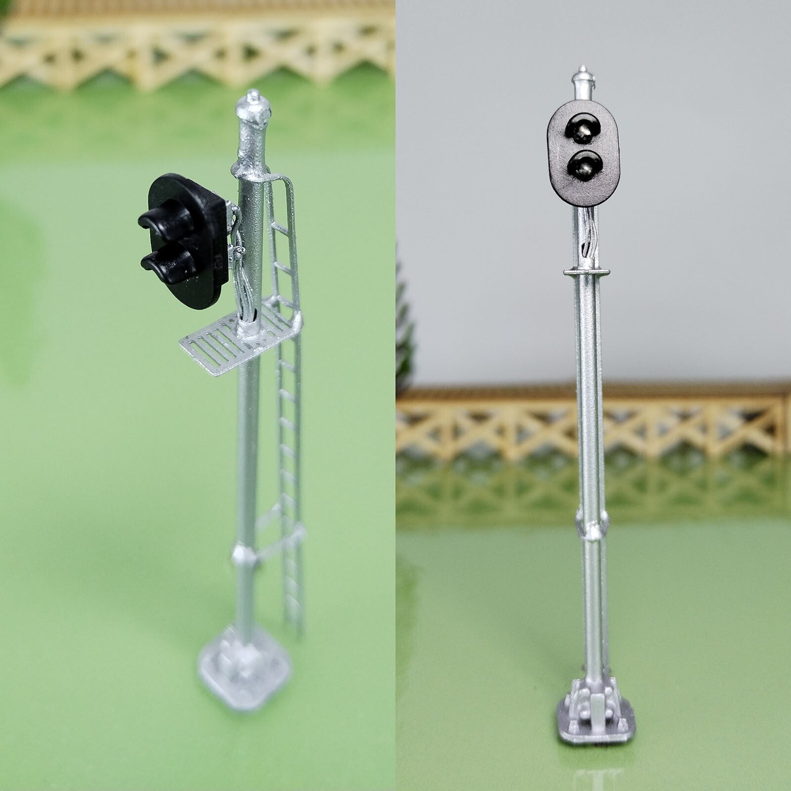 1 x HO scale model railroad 2 aspects block signal LED green/red silver #K02Sg