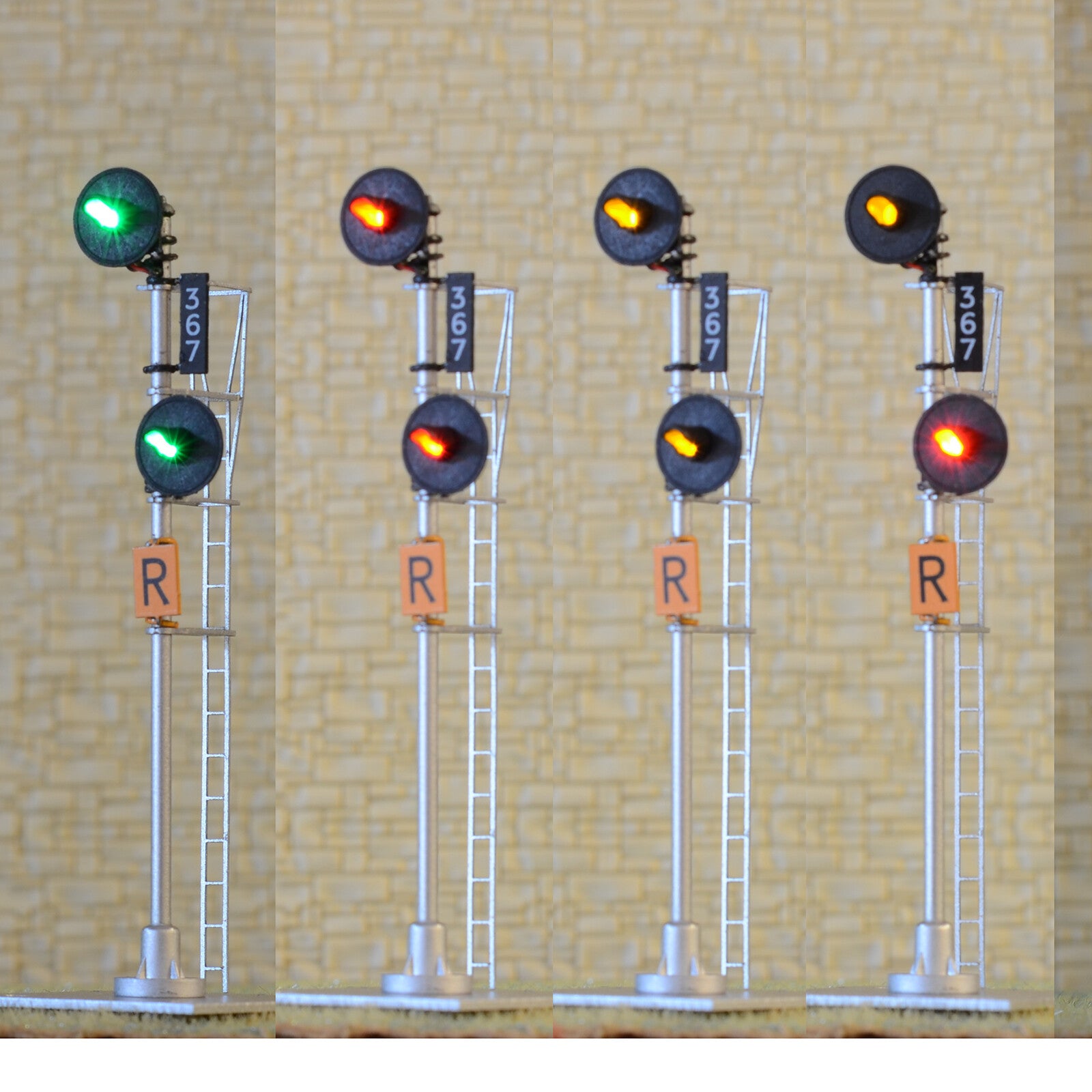 1 x HO scale model railroad 3-colors searchlight signal 2 heads indicator #I2