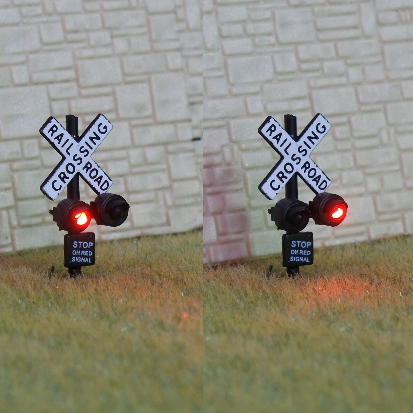 1 x N scale railroad grade crossing signal light 2 track sign LED made #csnBL6