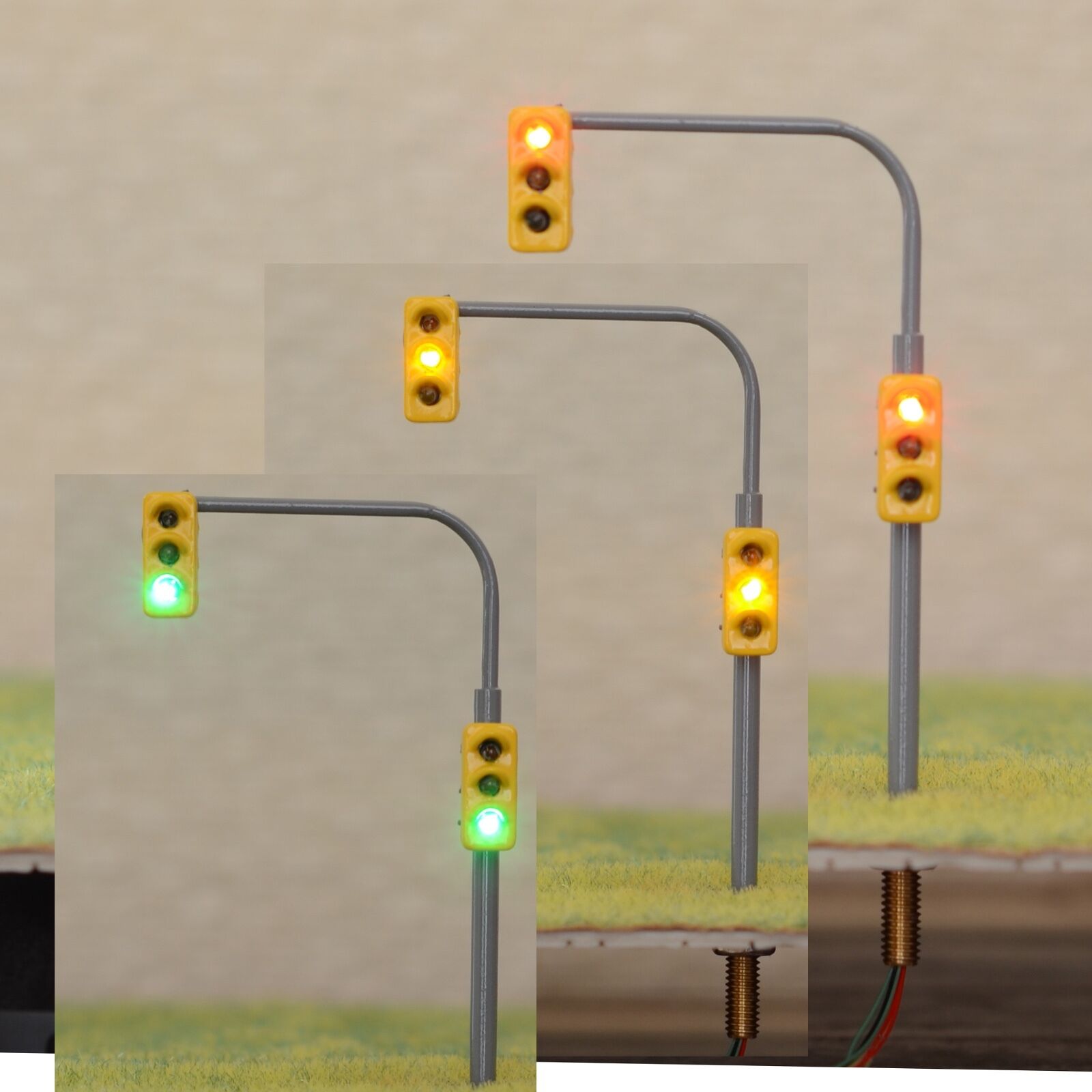 2 x traffic lights HO OO crossing walk model train led street signals #B3C3RHOR