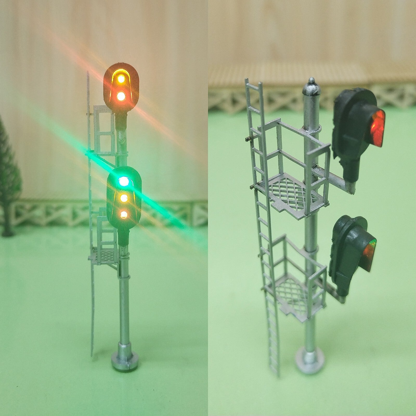 1 x HO scale 2/3 colors block signal sunshield 2 heads Darth Vader style #U2yrD3