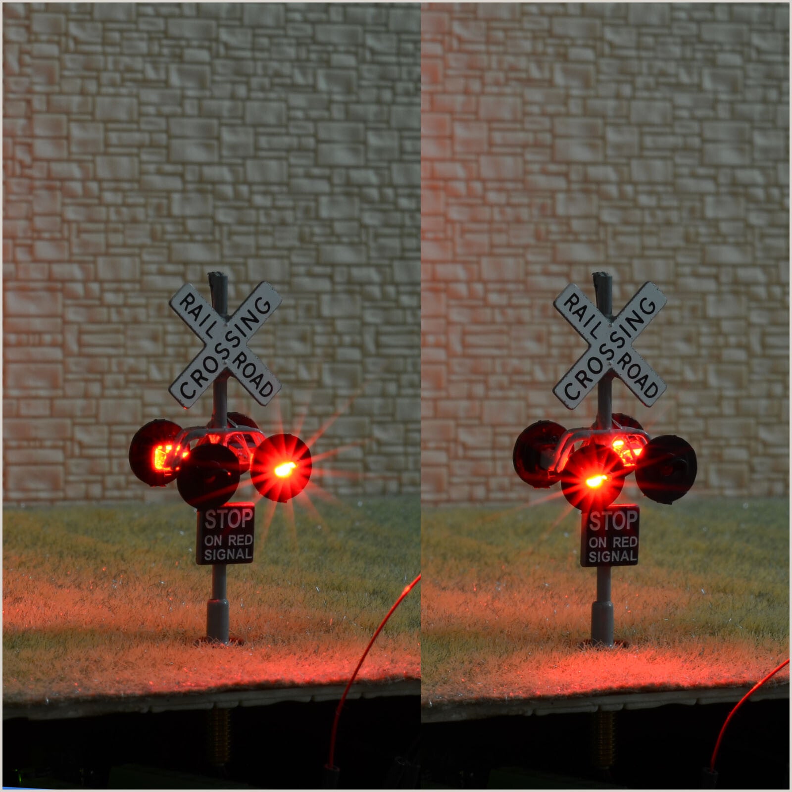 1 x HO scale railroad grade crossing signals common+ LED made double sides #G4C