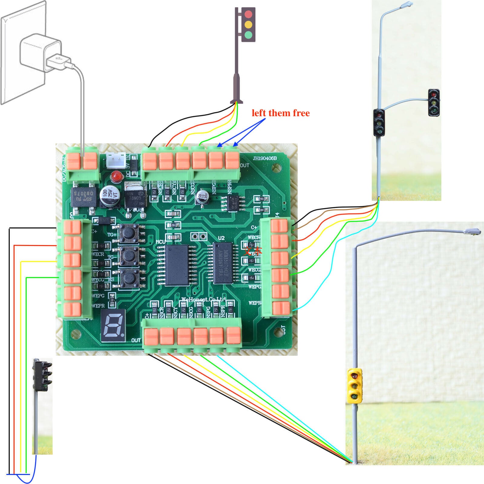 1 x model traffic light signals controller 4 ways synchronously screwdriver free