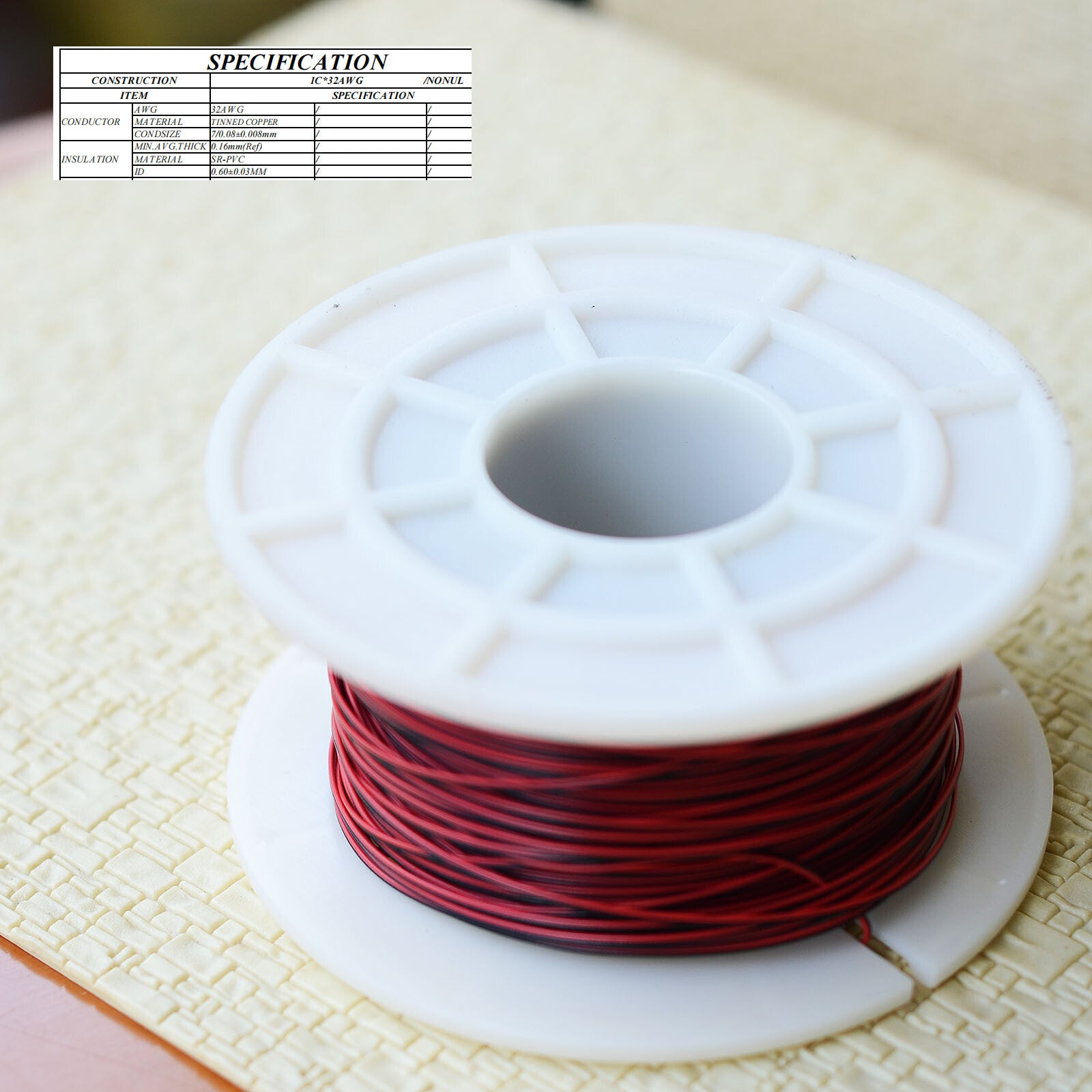 100 meters 32AWG 7/0.08 slim combined pair wire Dia. 0.6mm thin cable black+red