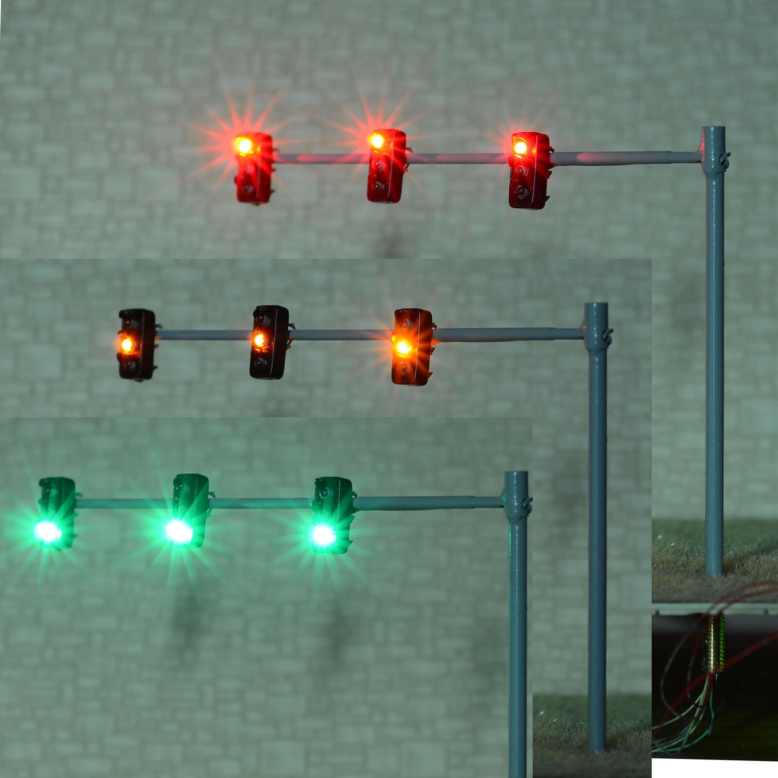 2 x HO / OO traffic light signal LED model train 3 lanes pedestrian sign #V3B3