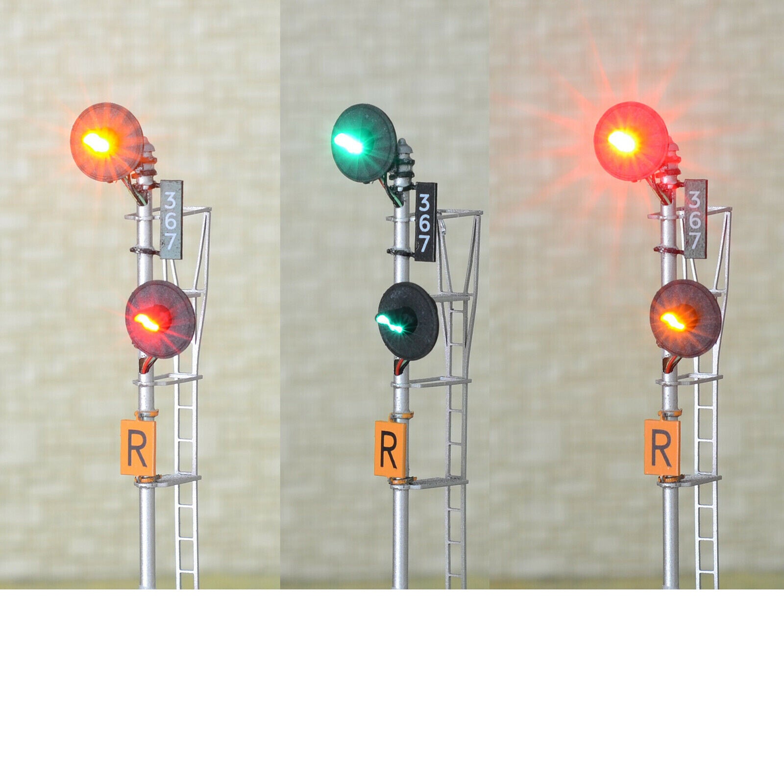 1 x HO scale model railroad 3-colors searchlight signal metal offset 2 head #367