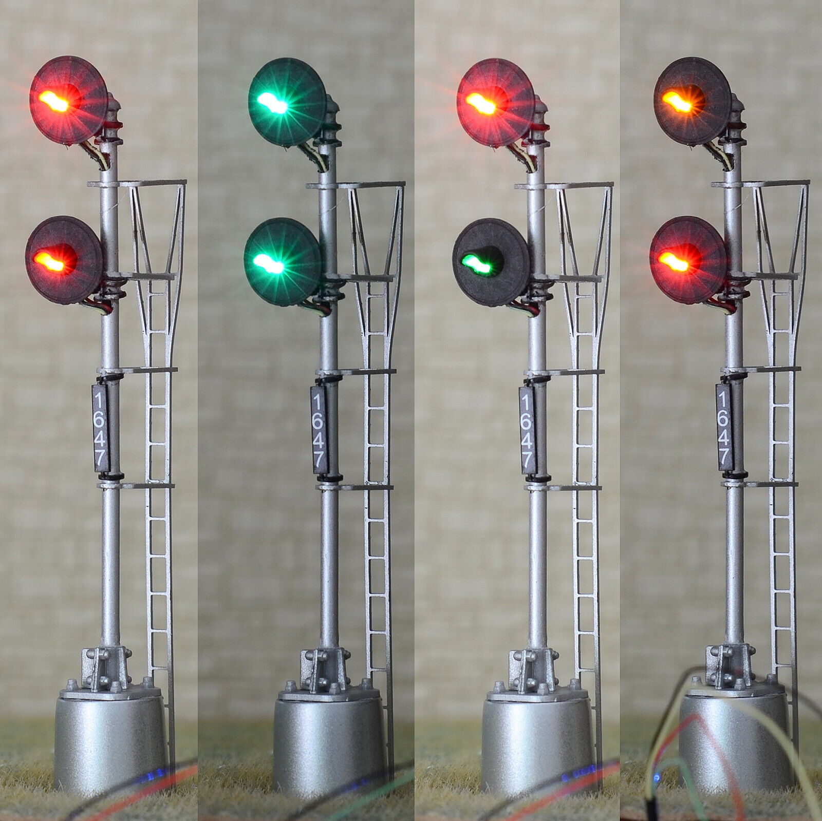 1 x HO scale model railroad 3-colors searchlight signal metal pier 2 heads #22T