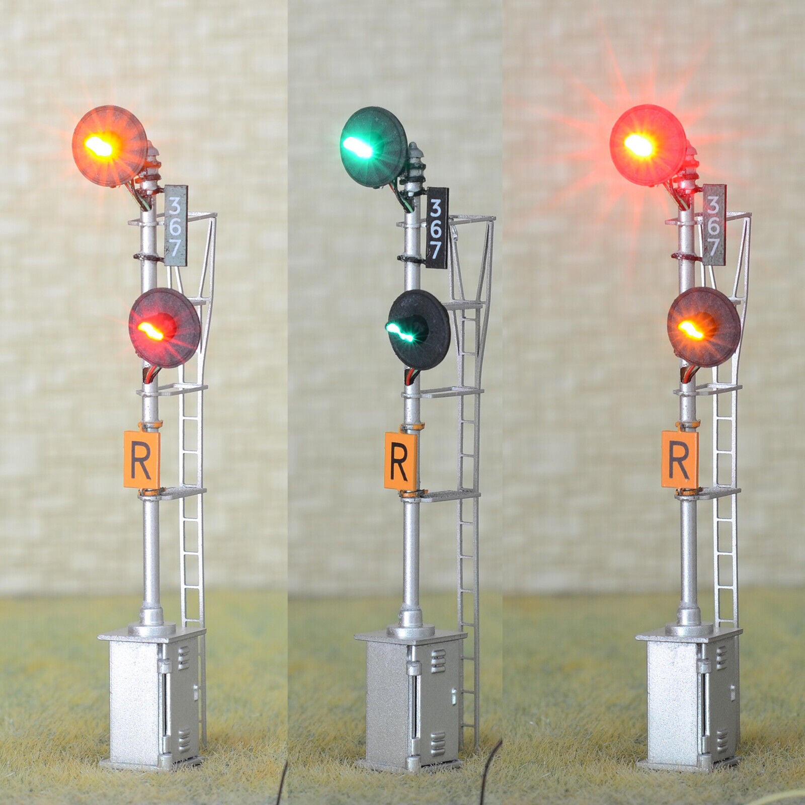 1 x HO scale model railroad 3-colors searchlight signal metal cabinet 2 head #57