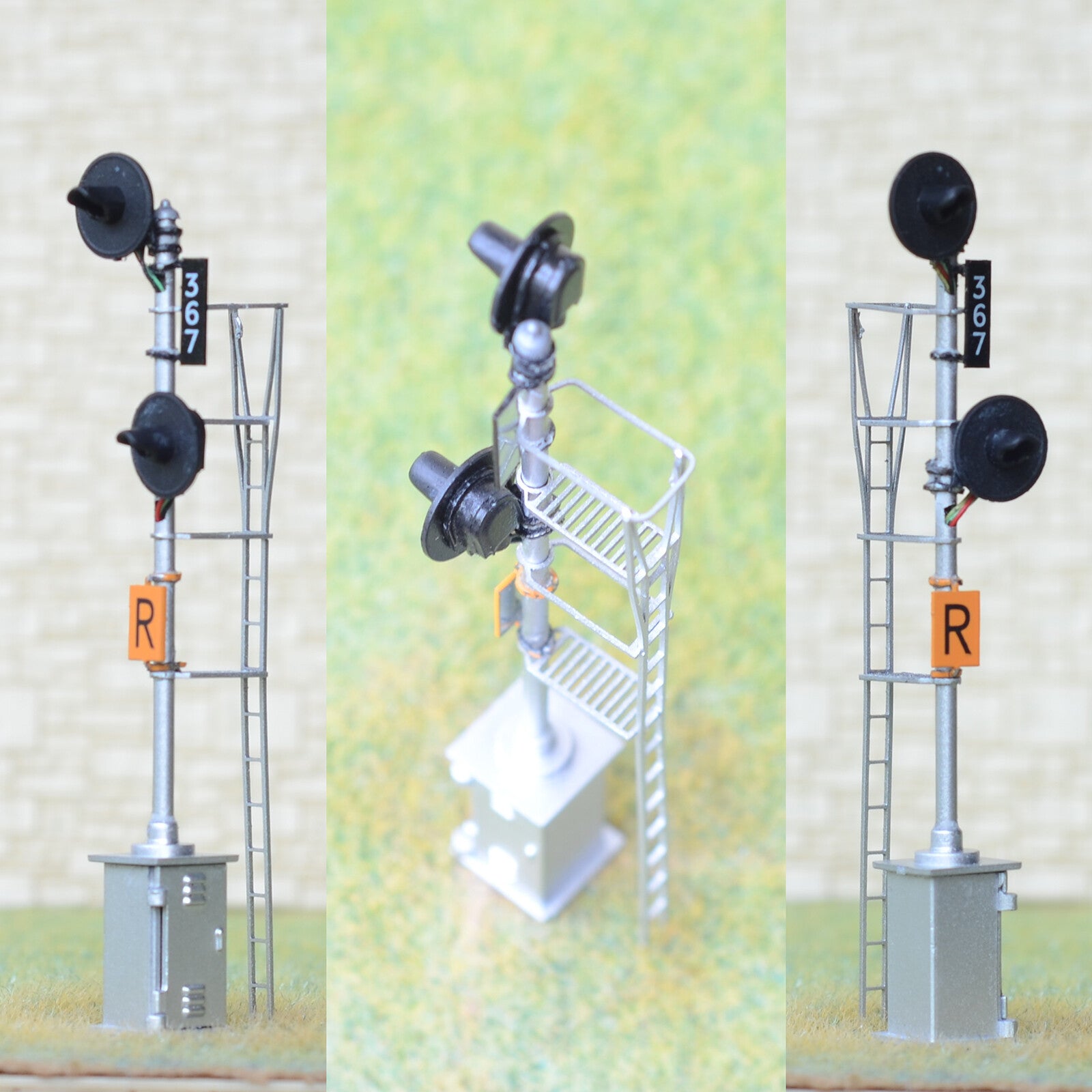 1 x HO scale model railroad 3-colors searchlight signal metal cabinet 2 head #57