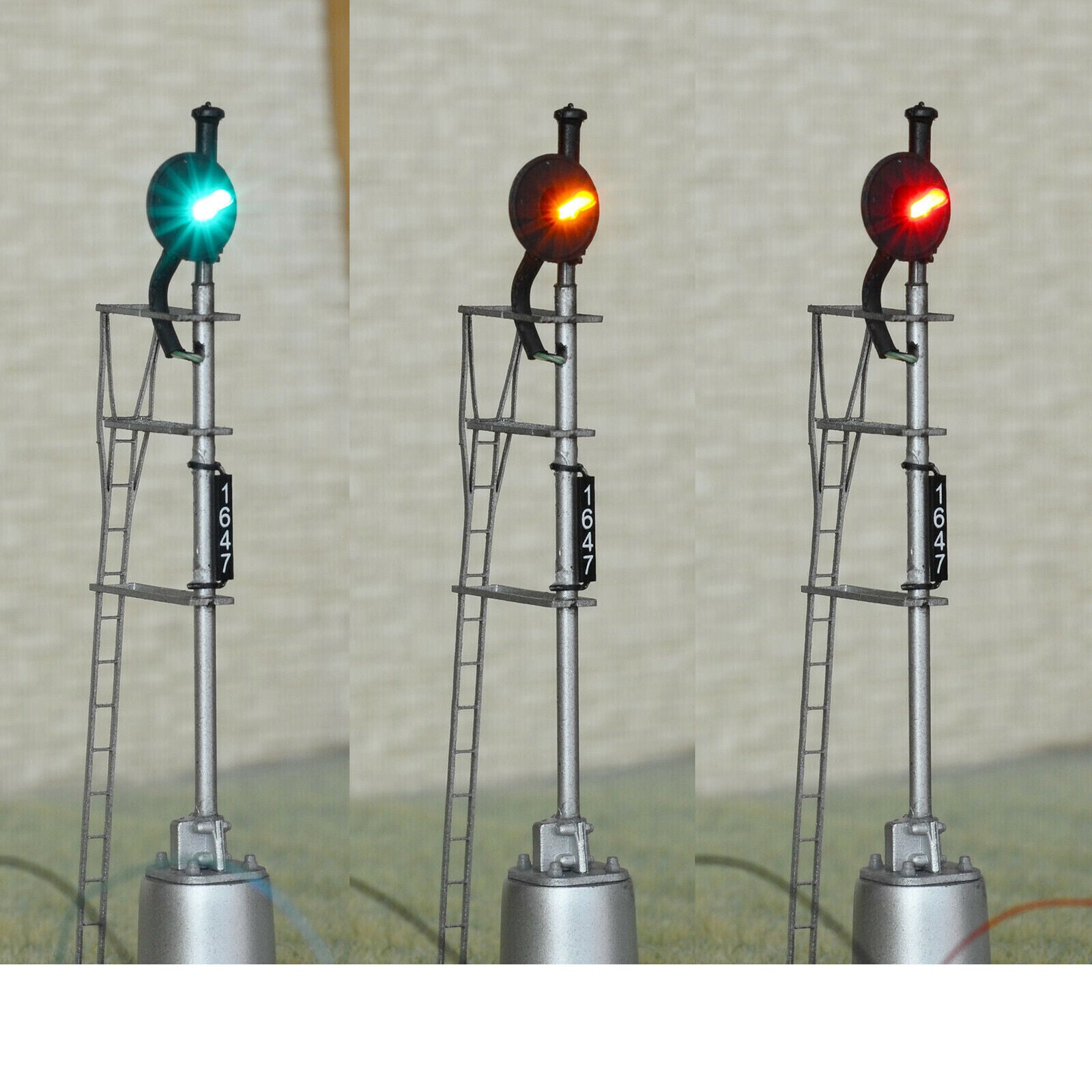 1 x HO scale model railroad tri-colors searchlight signal metal round pier #02SP