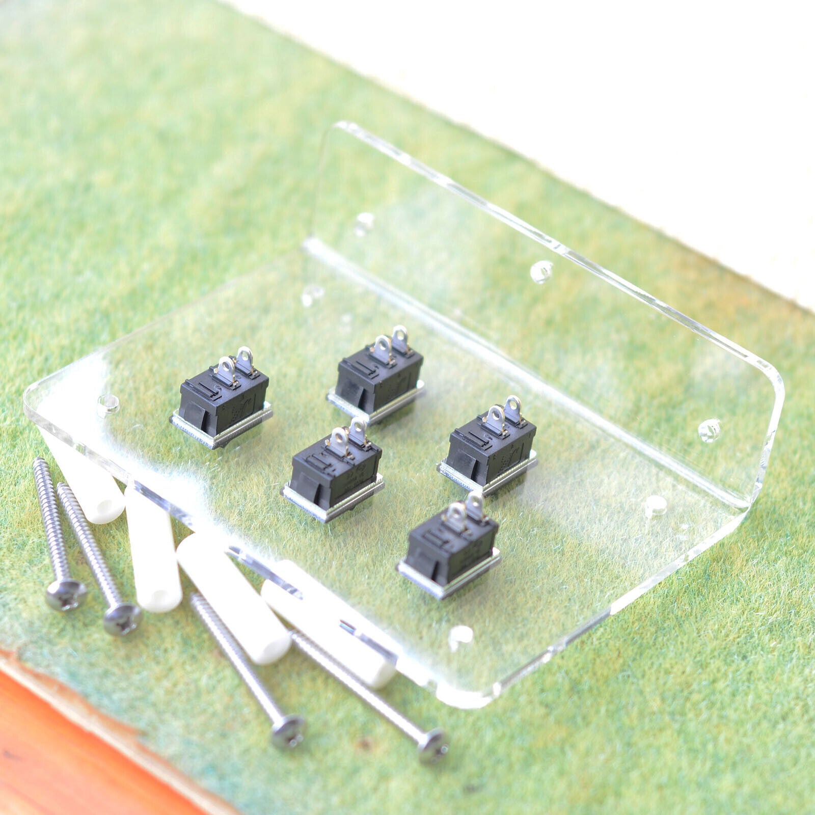 5 x rocker switches mounted on acrylic board power control panel /w side install