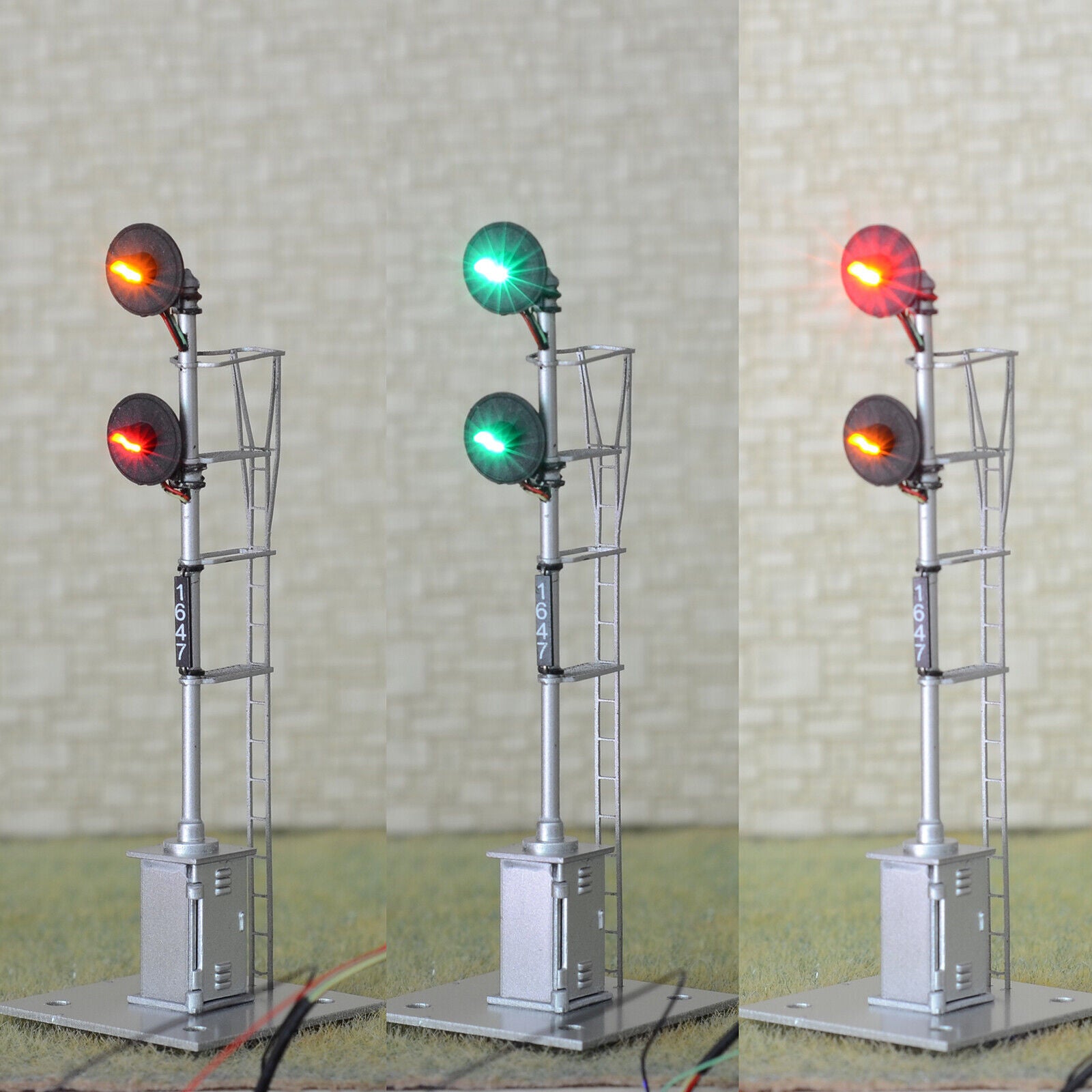 1 x HO scale model railroad 3-colors searchlight signal metal cabinet 2 head #25