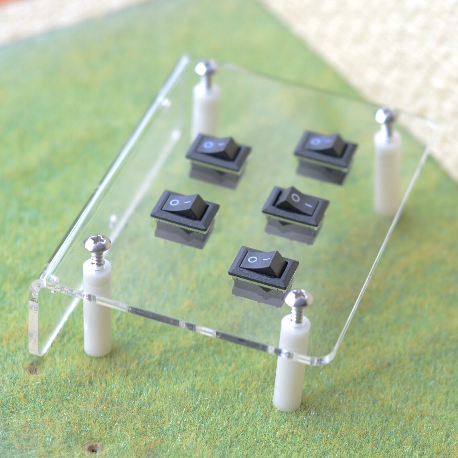 5 x rocker switches mounted on acrylic board power control panel /w side install