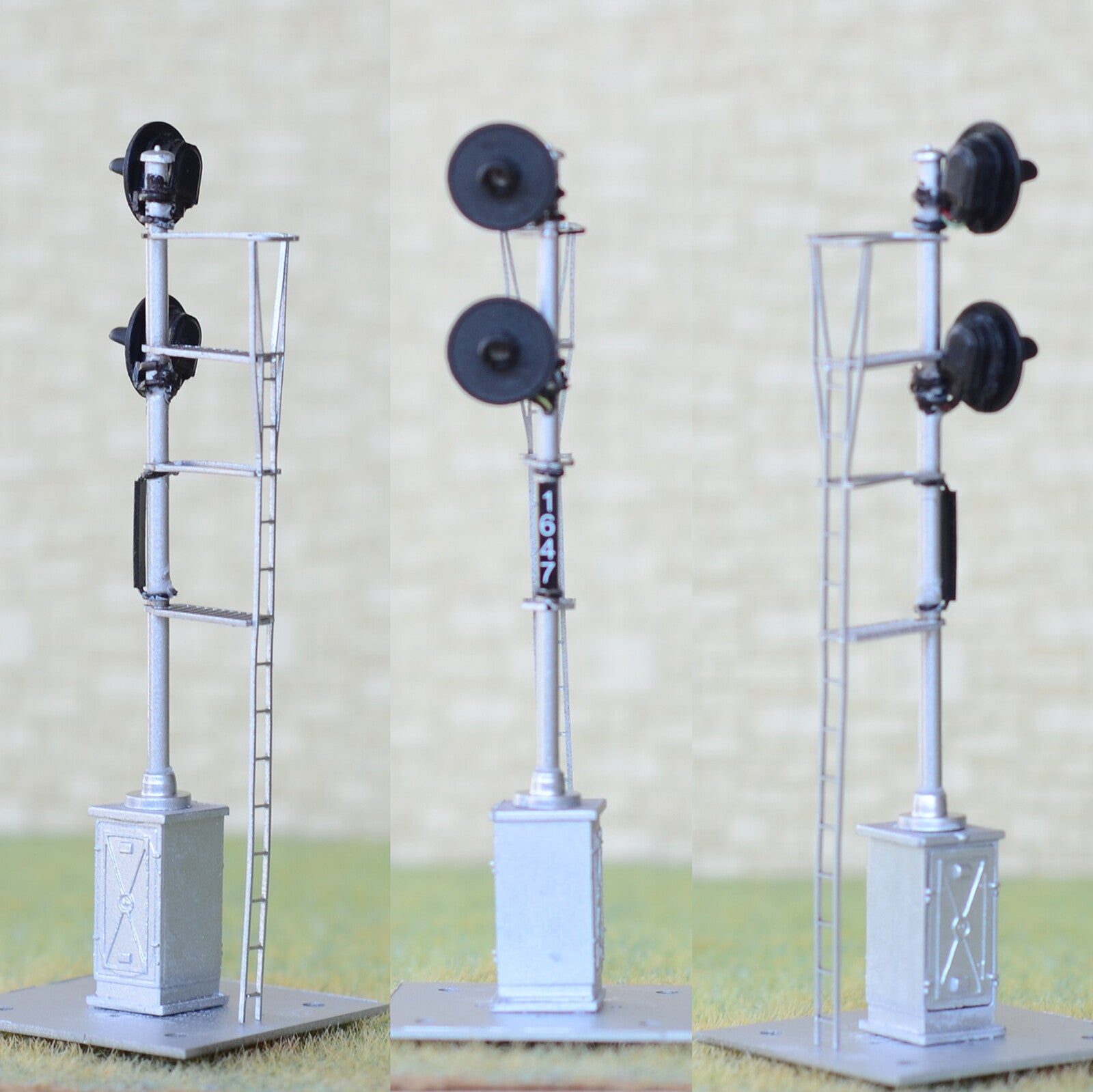 1 x HO scale model railroad 3-colors searchlight signal metal cabinet 2 head #11