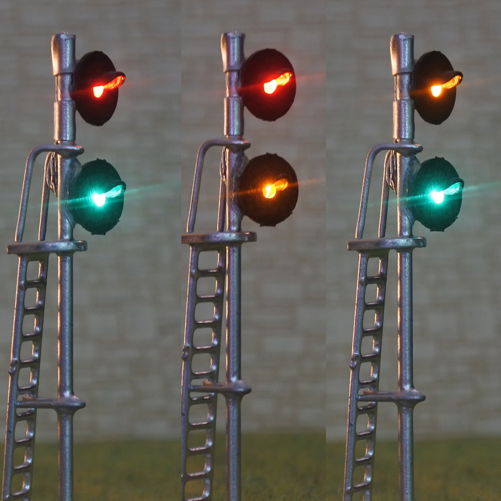 1 x HO scale searchlight interlocking signal block LED tricolor 2 heads silver