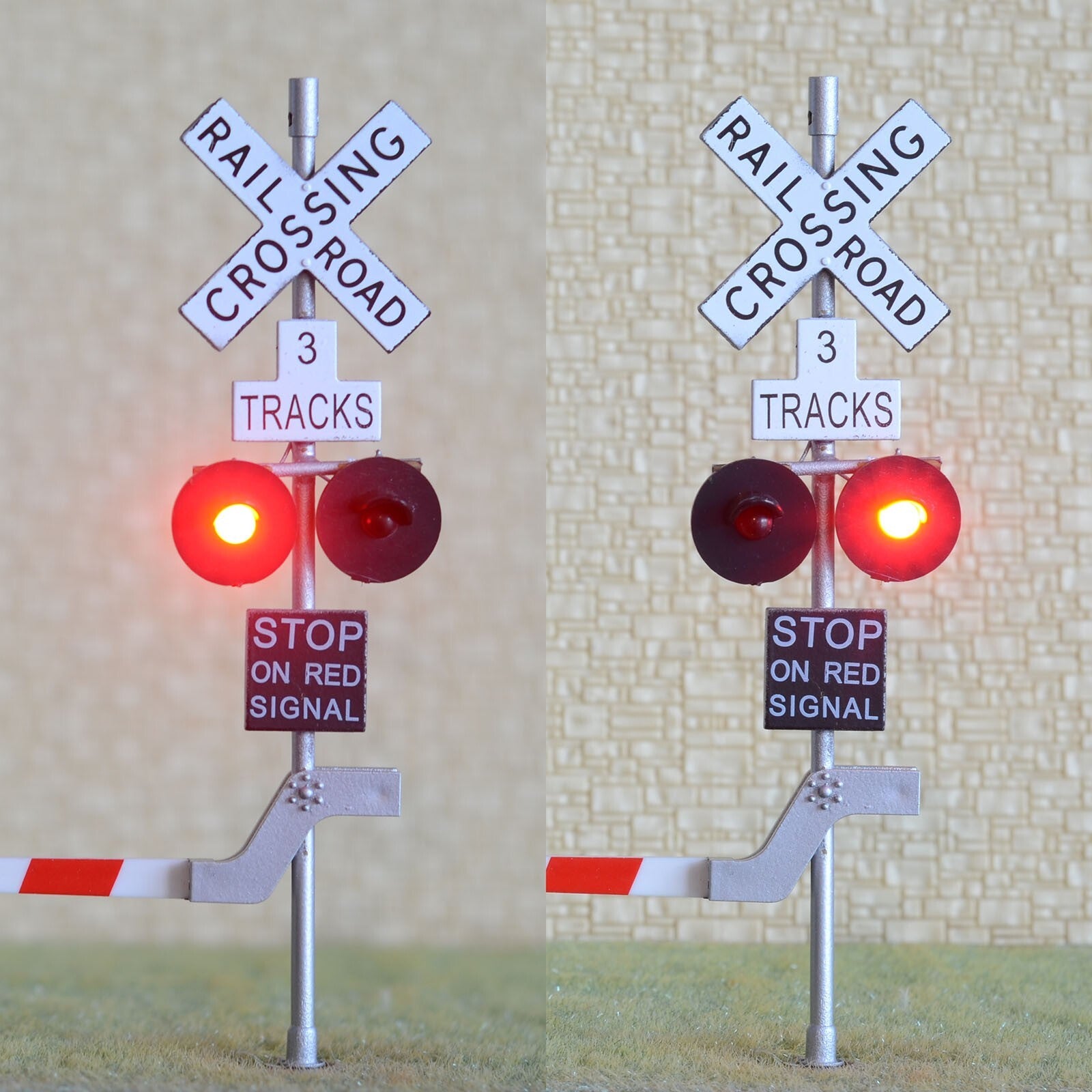 2 x O scale railroad crossing gate signal stop lever 3 tracks + flasher  #48S23G