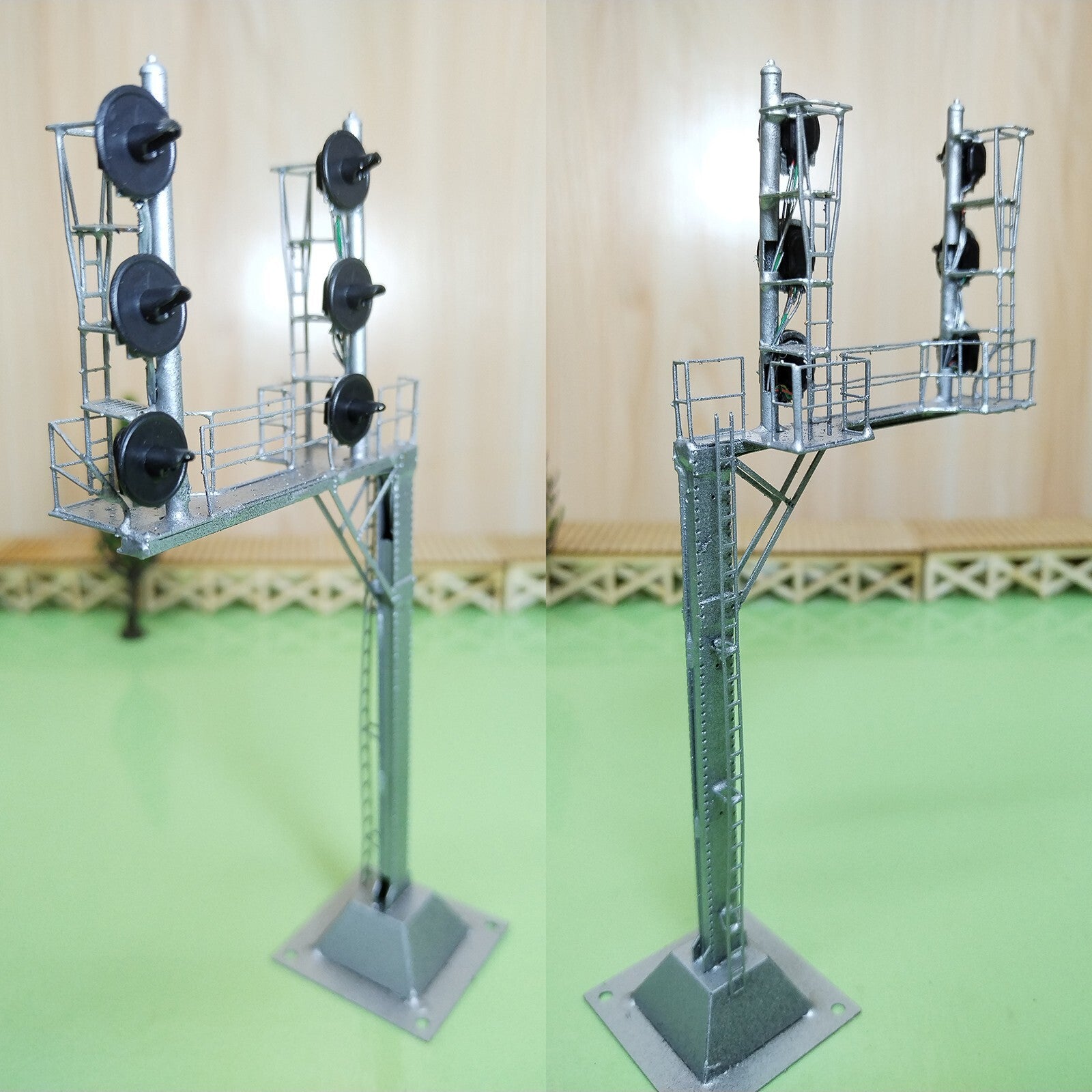 1 x HO scale searchlight cantilever signal tower metal 3-colors 2 tracks #CS33