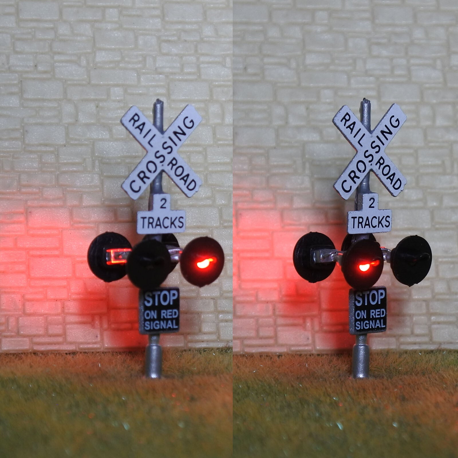 2 x HO scale railroad crossing signals 2 tracks + 1 circuit board flasher #SL4