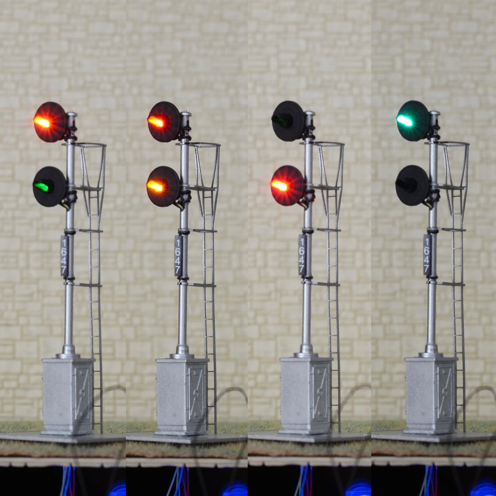 1 x HO scale model railroad 3-colors searchlight signal metal cabinet 2 head #11