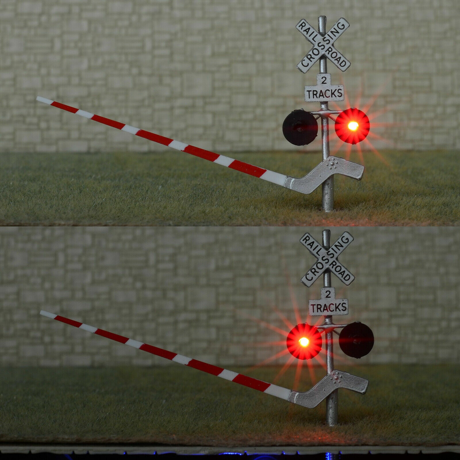2 x HO scale railroad grade crossing signal arm gate stop lever 2 tracks #S22R
