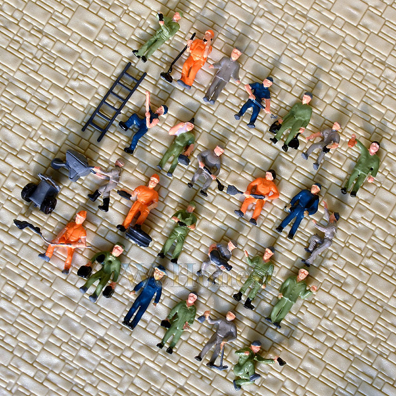 50 pcs HO scale Railway Workers / working Figures ( 25 poses)  Painted staff