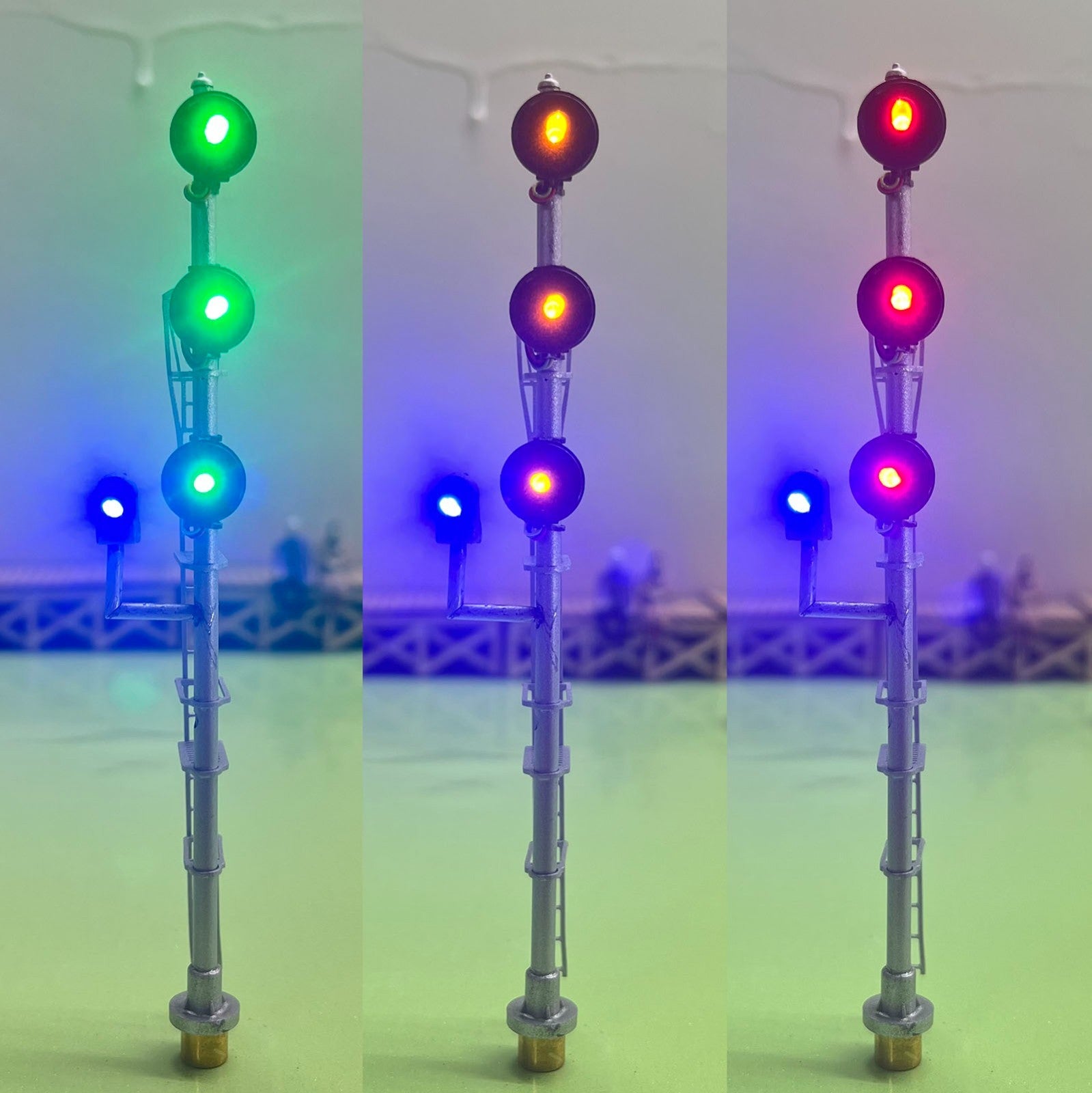 1 x HO scale model railroad 3 colors searchlight signal with doll arm metal #DR3