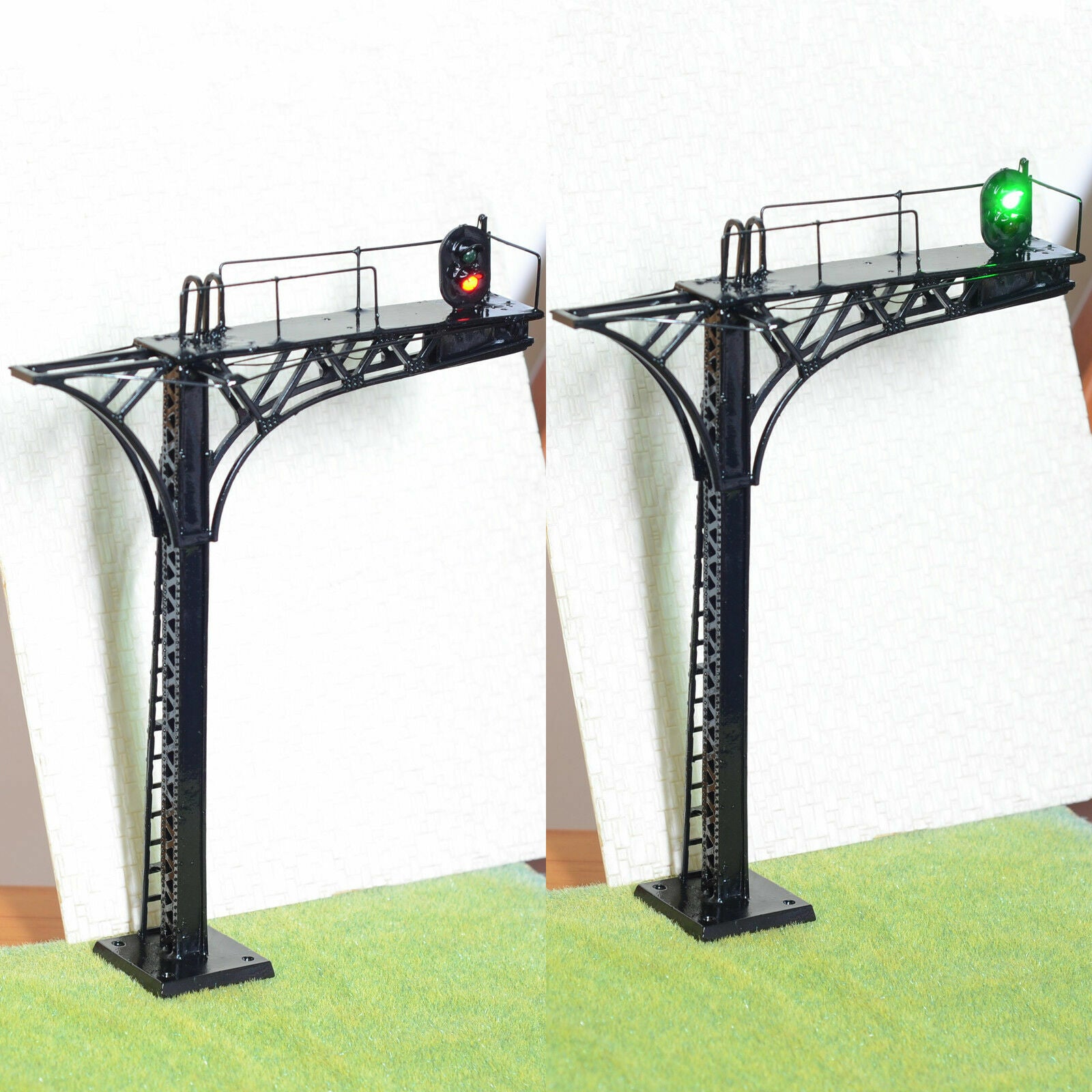 1 x O scale 1:48 cantilever block signal tower wired LEDs 2 aspects 12V black #L