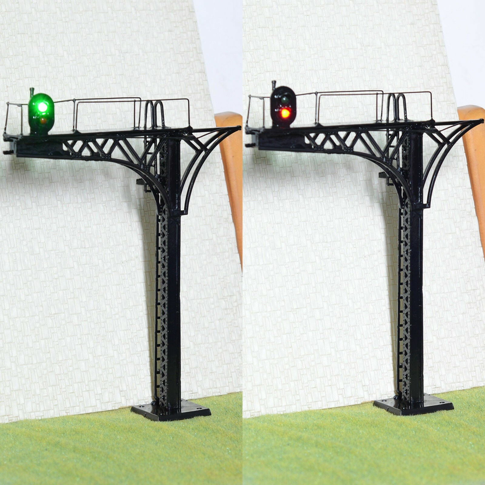 1 x O scale 1:48 cantilever block signal bridge wired LEDs 2 aspects 12V black