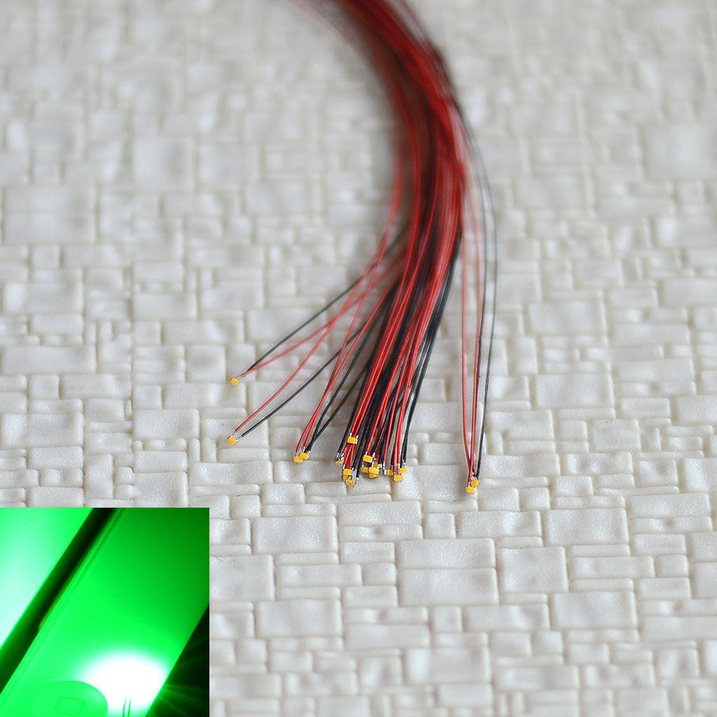 15 x Pre Wired Green #0402 SMD led Lighting Kits Pre-soldered Micro LEDs Lamps
