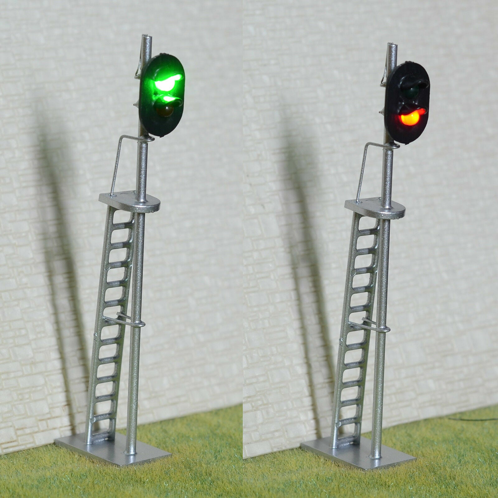1 x O scale model train block signal 2 aspects railroad LED light silver #48S2CR