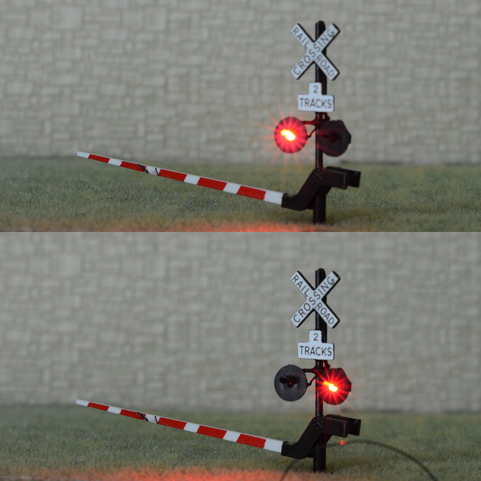 2 x HO scale railroad crossing signal arm gate stop lever flasher 2 tracks #B22