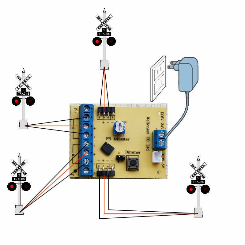 2 x HO scale railway grade crossing signal 3 track + 1 circuit board flasher 3W2
