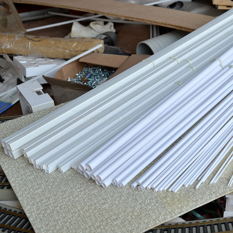 60 pcs Assorted size Styrene ABS pole, Rod, Pipes and Square Sections 500mm x 60