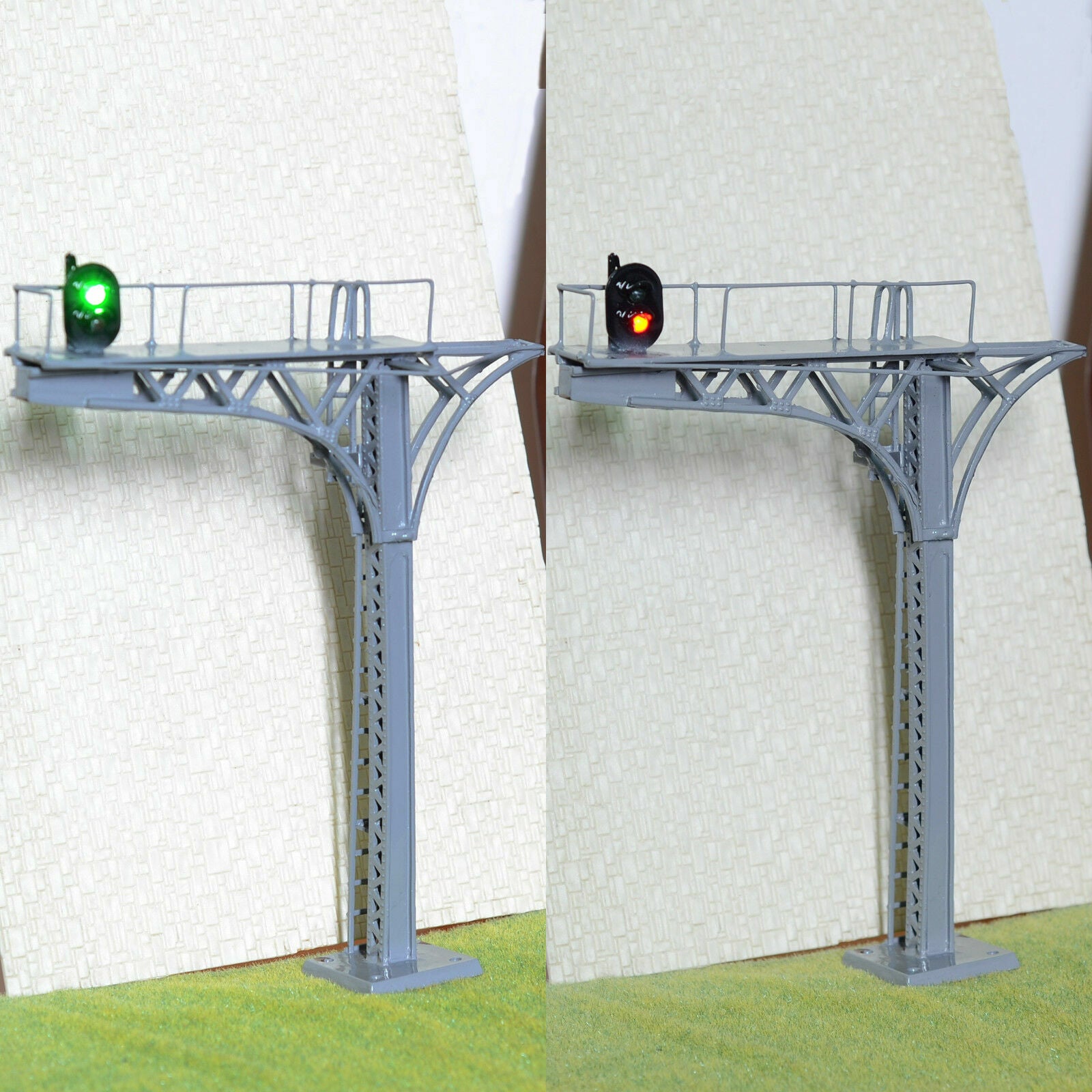 1 x O scale 1:48 cantilever block signal tower prewired LEDs 2 aspects 12V gray