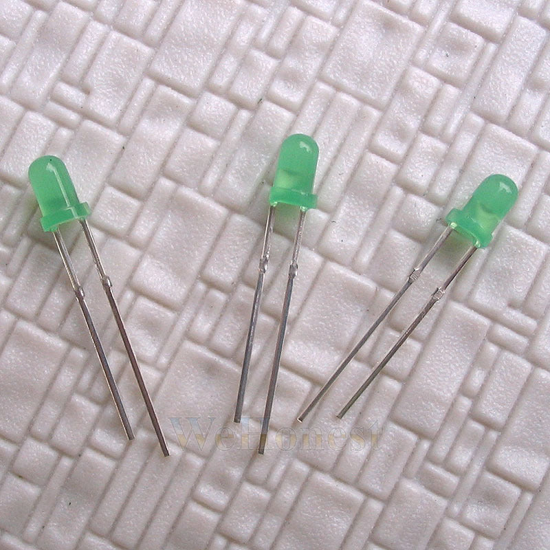 20 pcs Light Emitting Diode LEDs 3mm Green + Free Resistors