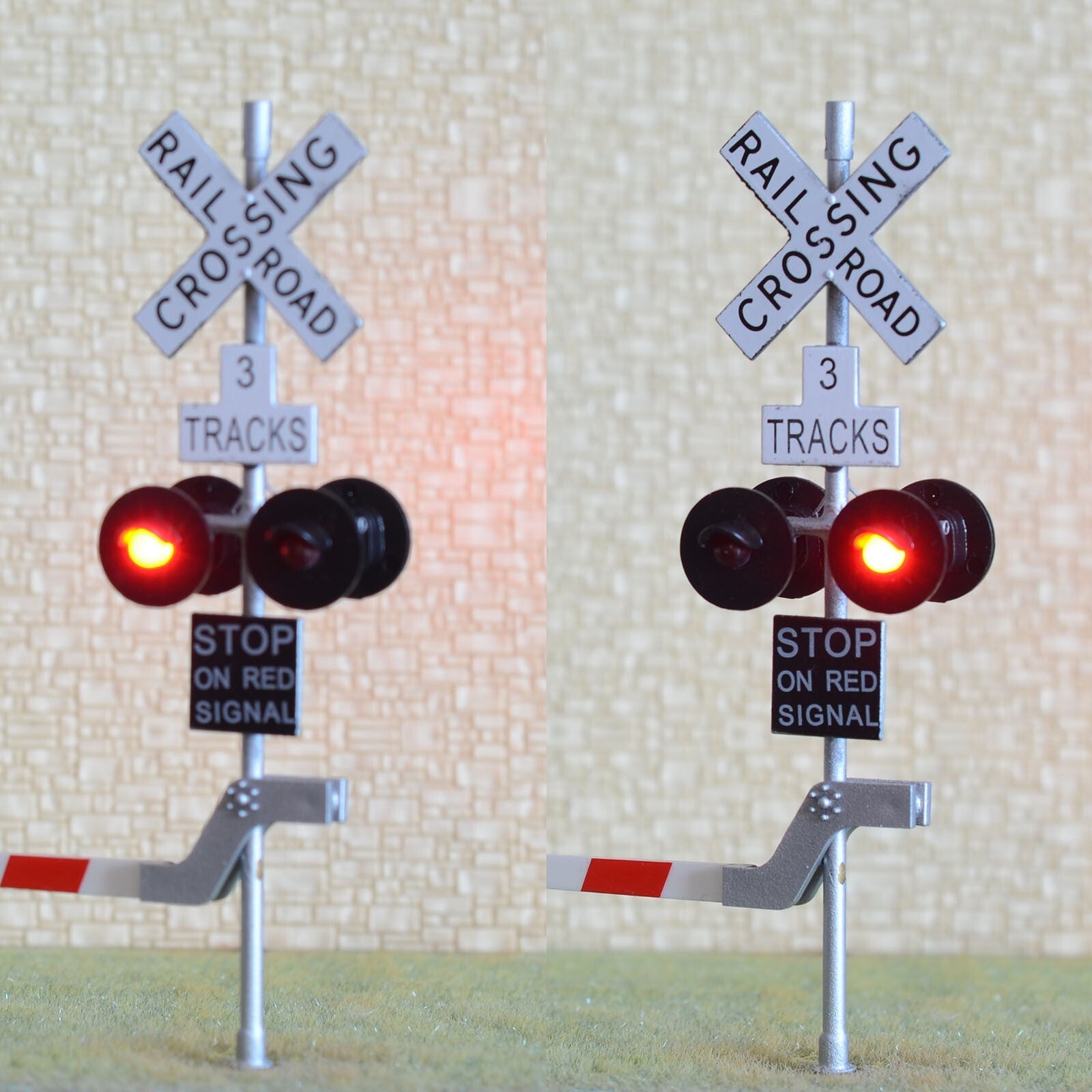2 x O scale railroad crossing signal gate stop lever 3 tracks + flasher  #48B43G